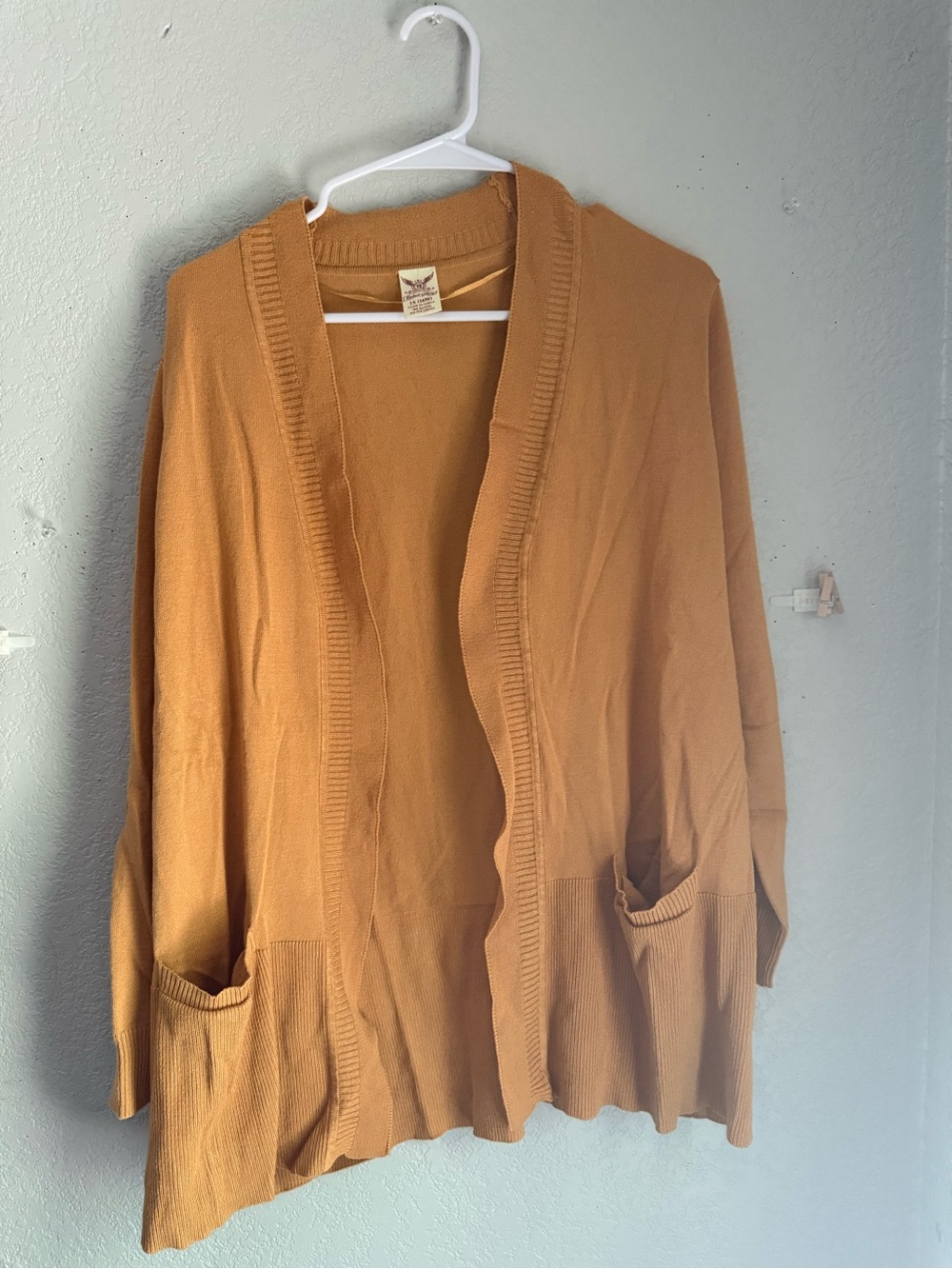 Faded Glory Mustard Yellow Open Front Cardigan Sweater Plus Size 1X 16W Pockets